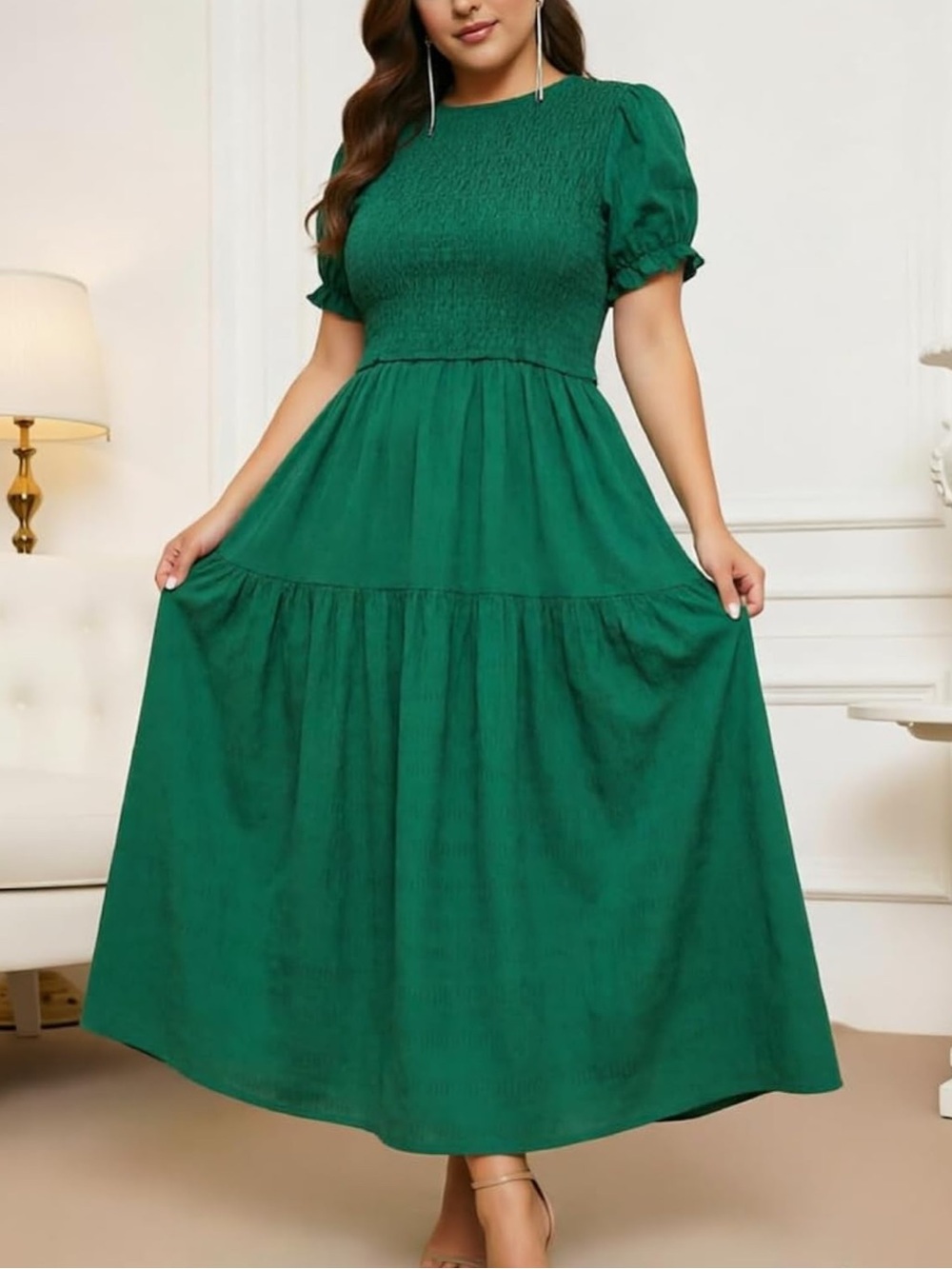Fashion Nova Emerald Green Maxi Dress with Puff Sleeves - Picture 4 of 10